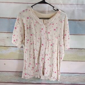Amanda Stewart Intimates Hong Kong Floral Button-Up Cream PJ Top